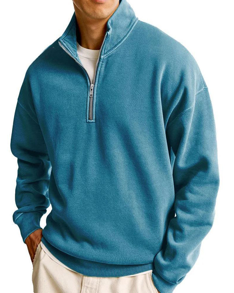 S-5XL Men's Casual Half Zipper Stand Collar Long Sleeve Sweater