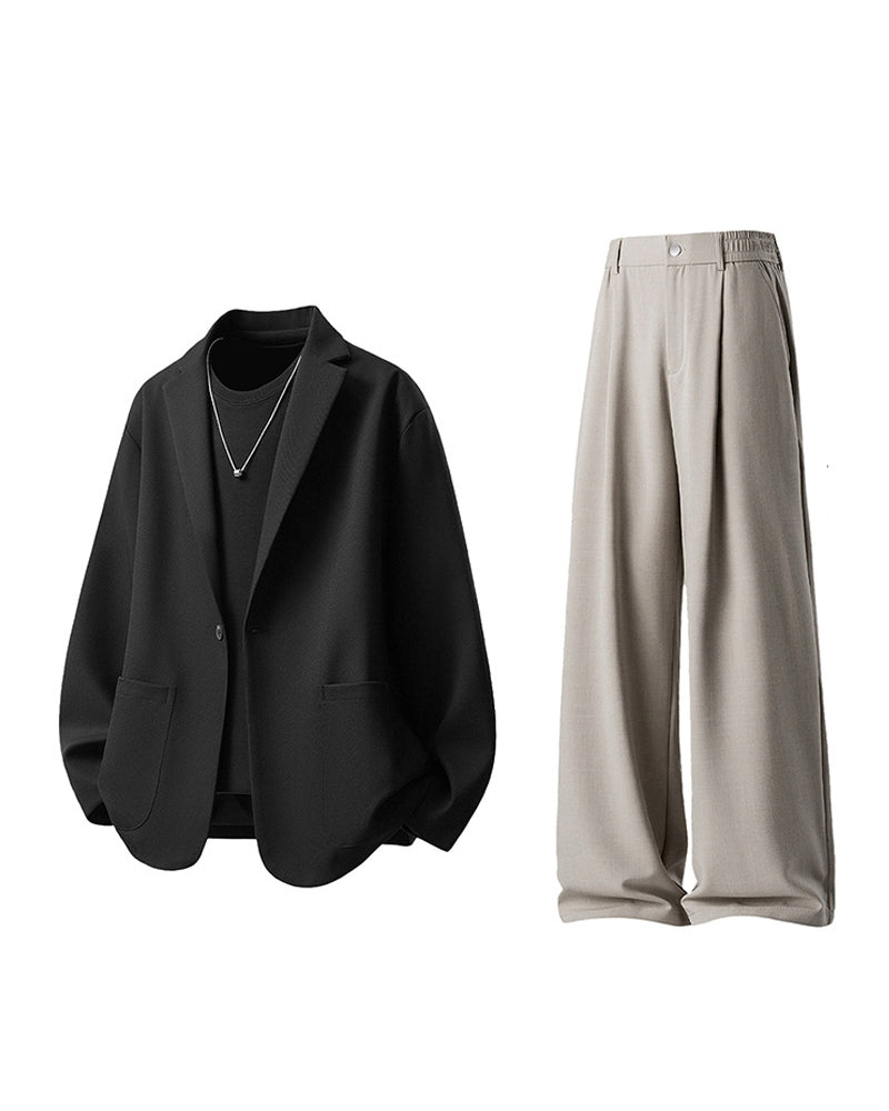 M-5XL Men's Casual Suit Jacket Wide Leg Pants Two-Piece Set-Excluding Inner T-Shirt