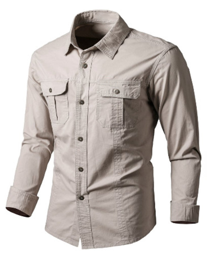 M-6XL Men's Plus Size Cotton Casual Loose Long-sleeved Tooling Shirt