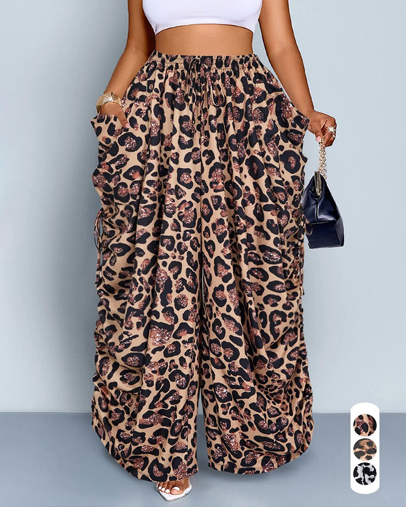 S-5XL Leopard-Print High-Waist Harlan Casual Pants