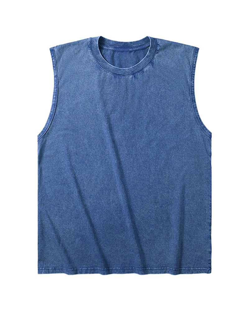 S-4XL 230G Cotton American Batik Washed Sleeveless Vest