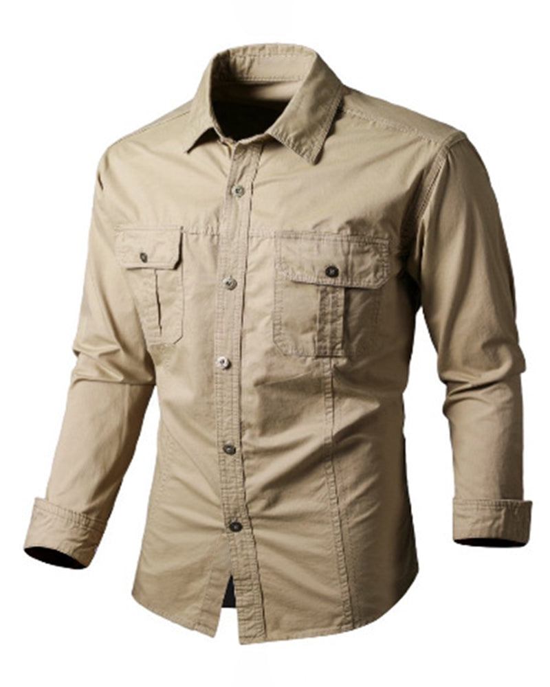 M-6XL Men's Plus Size Cotton Casual Loose Long-sleeved Tooling Shirt