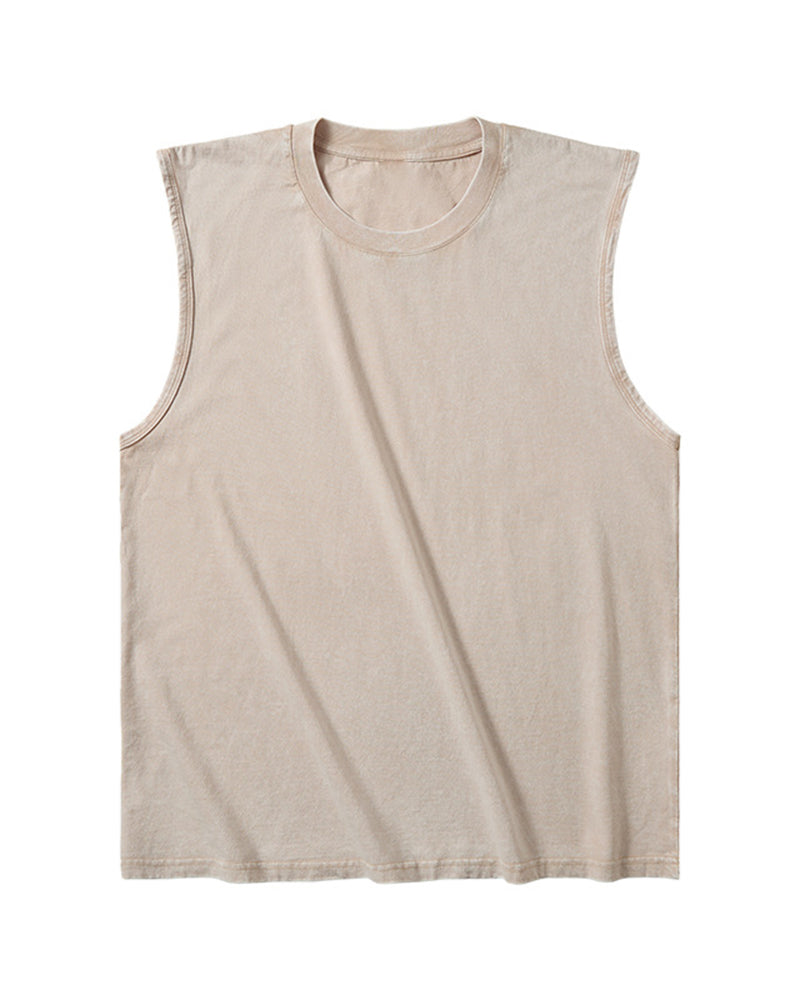 S-4XL 230G Cotton American Batik Washed Sleeveless Vest