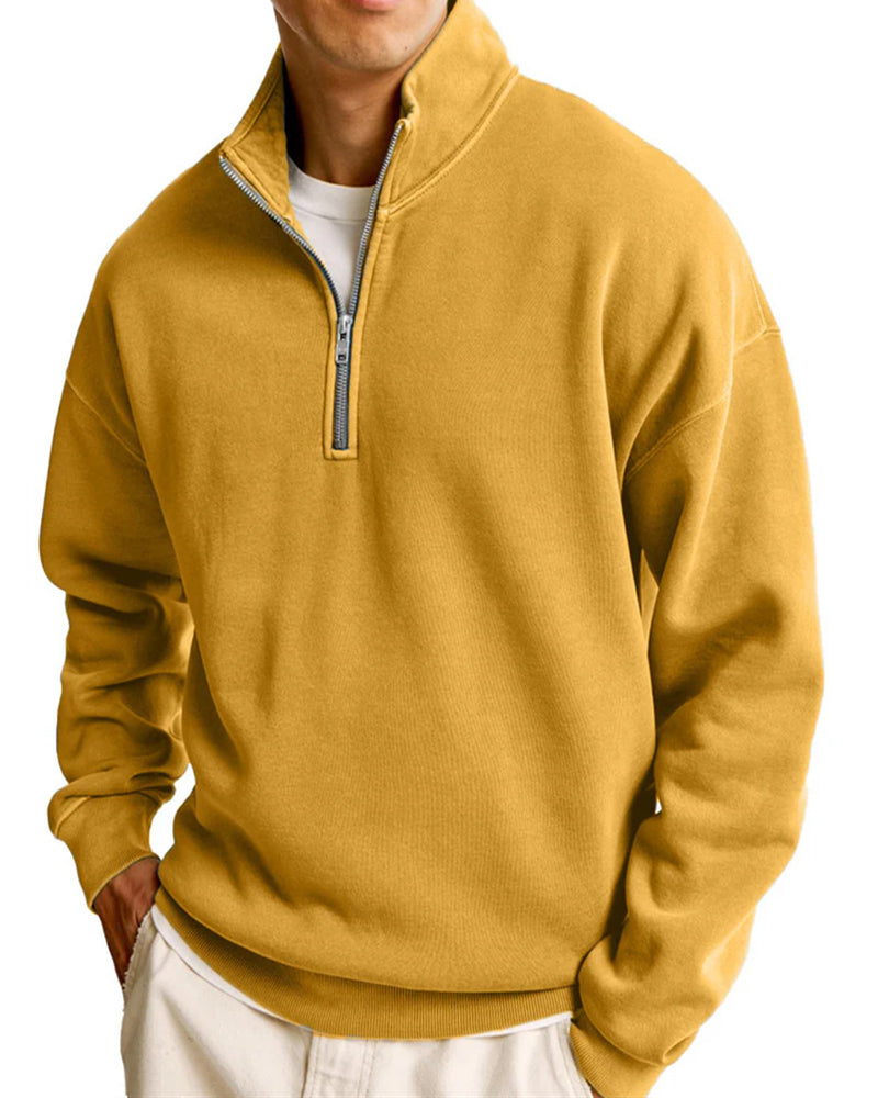 S-5XL Men's Casual Half Zipper Stand Collar Long Sleeve Sweater