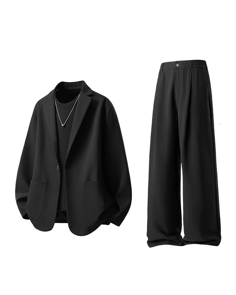 M-5XL Men's Casual Suit Jacket Wide Leg Pants Two-Piece Set-Excluding Inner T-Shirt