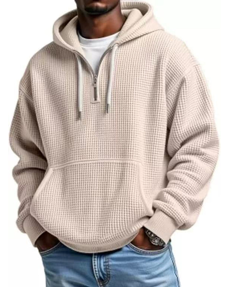 S-5XL Waffley Solid Color Long Sleeve Hooded Sweat