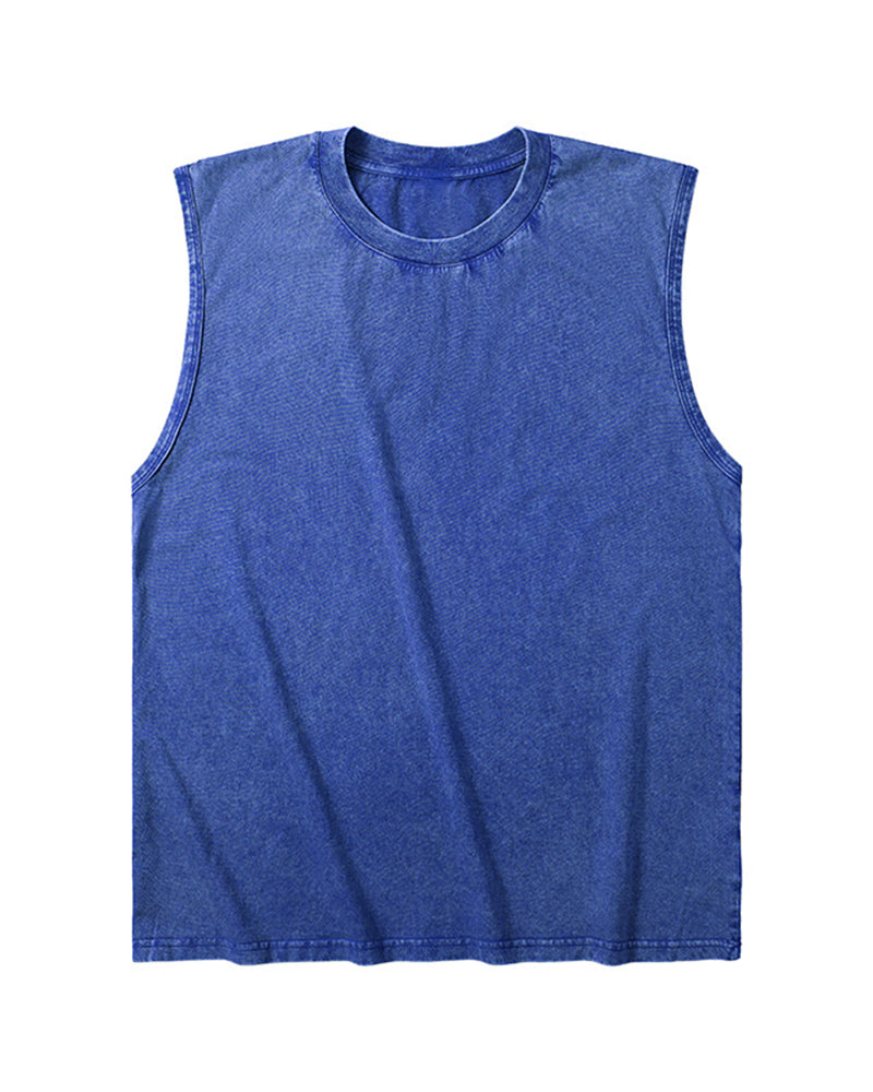 S-4XL 230G Cotton American Batik Washed Sleeveless Vest
