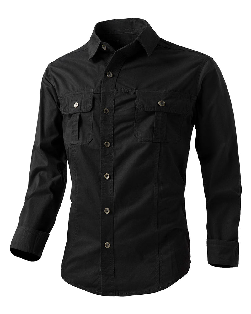 M-6XL Men's Plus Size Cotton Casual Loose Long-sleeved Tooling Shirt