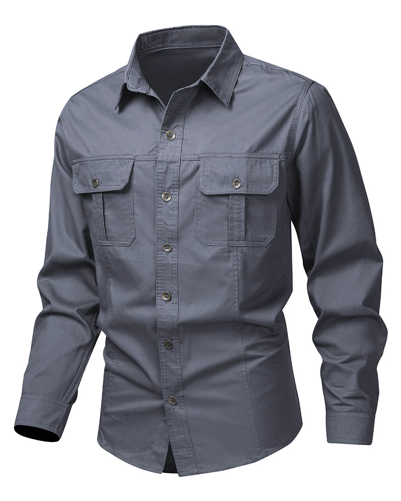 M-6XL Men's Plus Size Cotton Casual Loose Long-sleeved Tooling Shirt