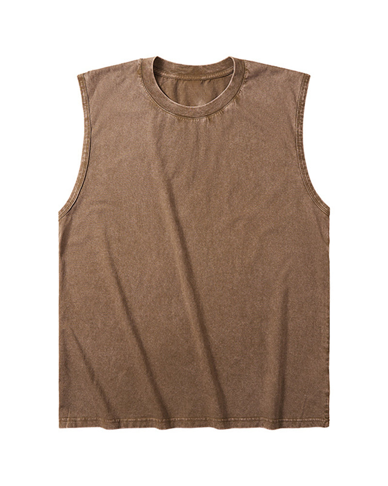 S-4XL 230G Cotton American Batik Washed Sleeveless Vest