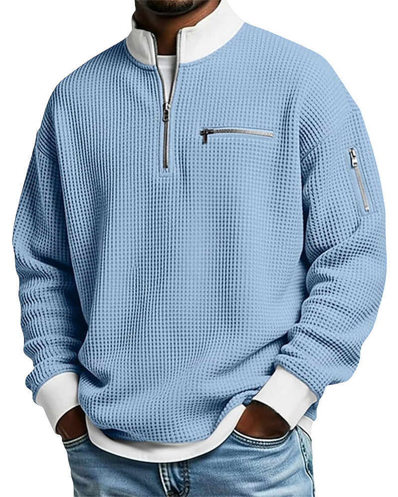 S-5xl Stand Collar Contrast Zip Sweater