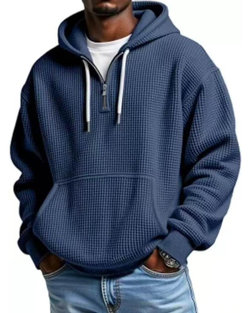 S-5XL Waffley Solid Color Long Sleeve Hooded Sweat