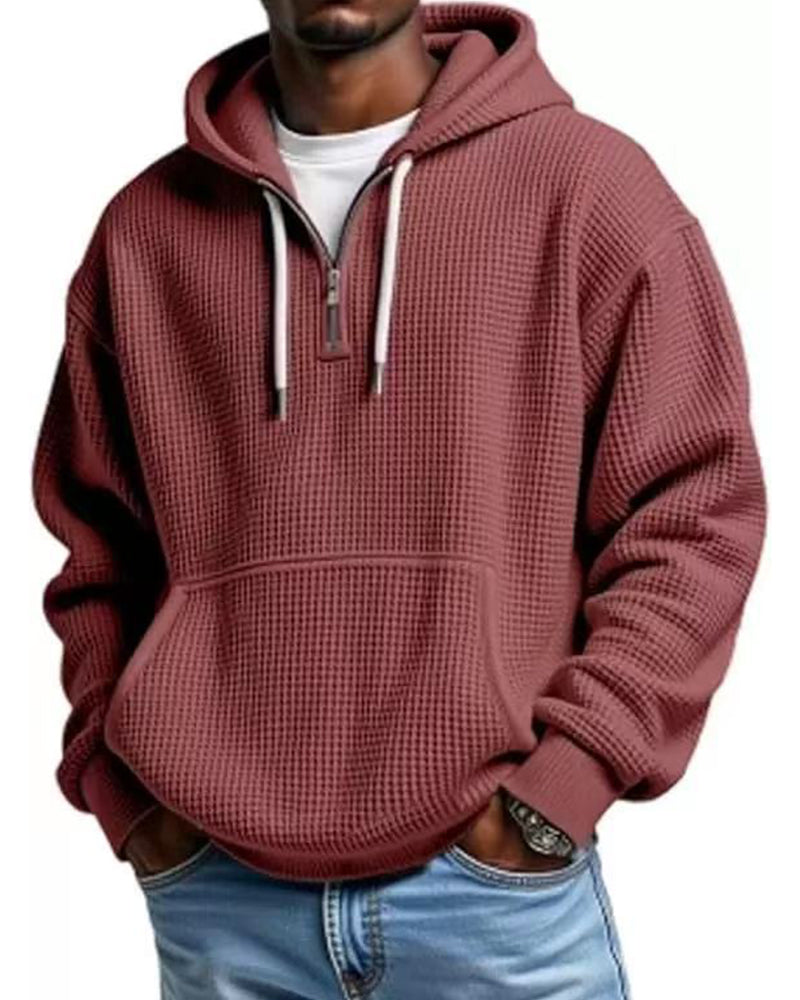 S-5XL Waffley Solid Color Long Sleeve Hooded Sweat