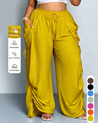 S-5XL Solid Color Drawstring Pocket High Waist Harlan Casual Pants