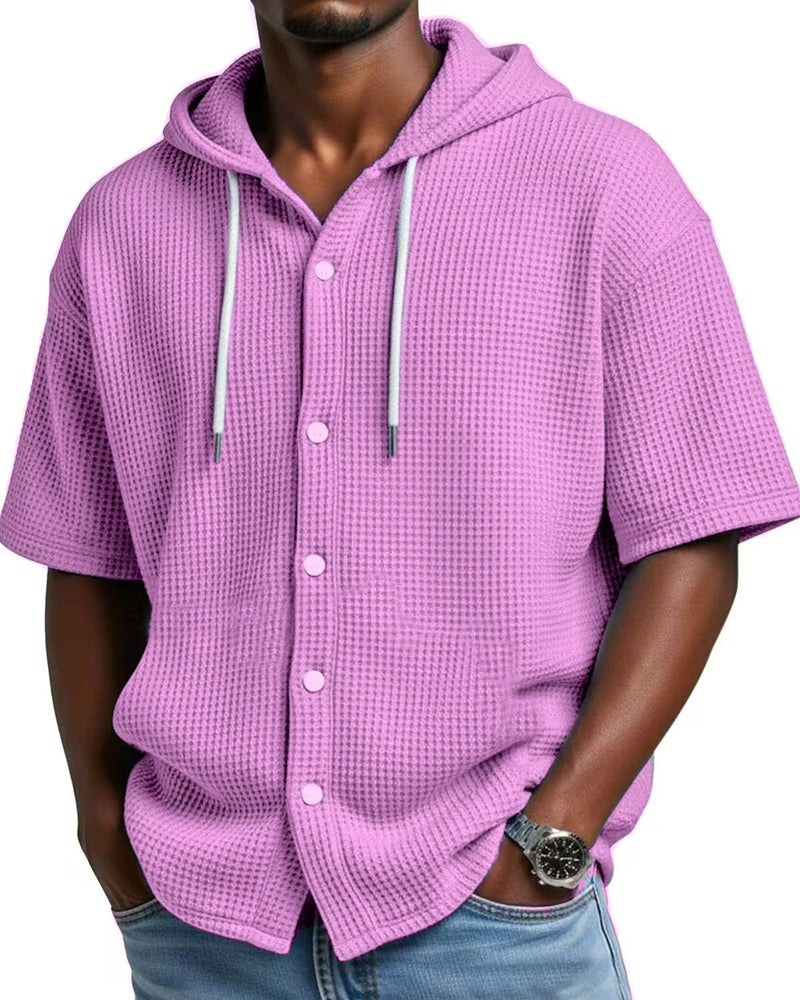 S-5XL Men's Hooded Loose Cardigan Short Sleeve T-shirt