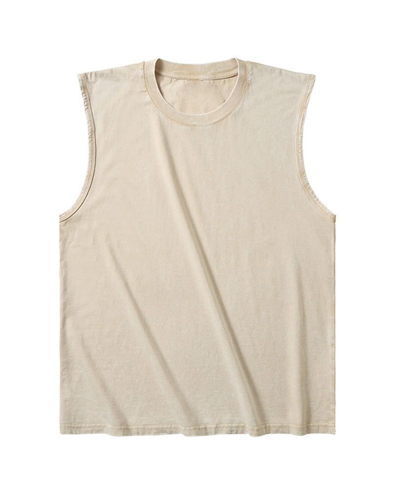 S-4XL 230G Cotton American Batik Washed Sleeveless Vest