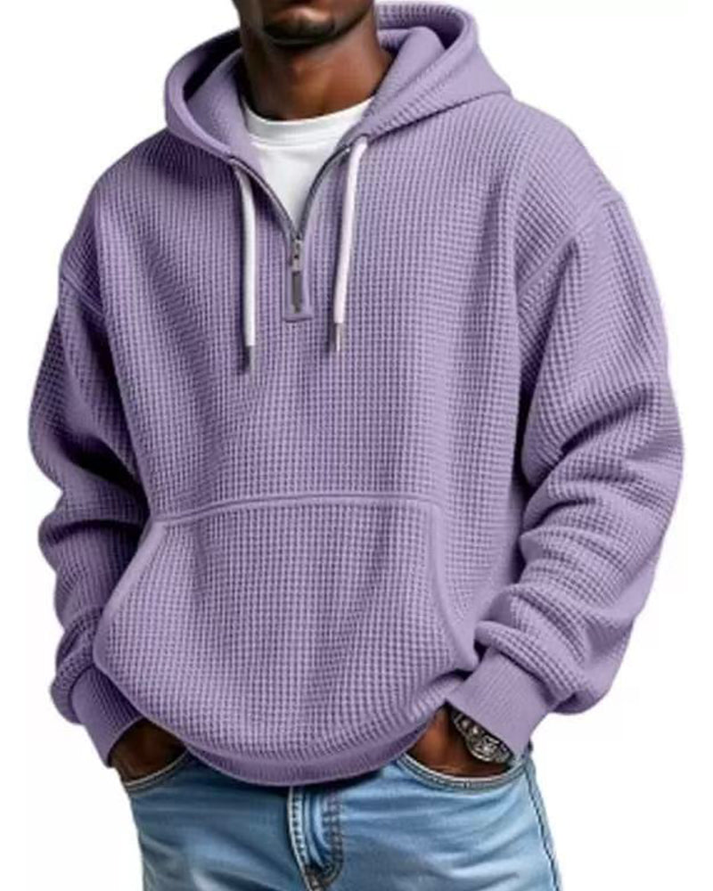 S-5XL Waffley Solid Color Long Sleeve Hooded Sweat