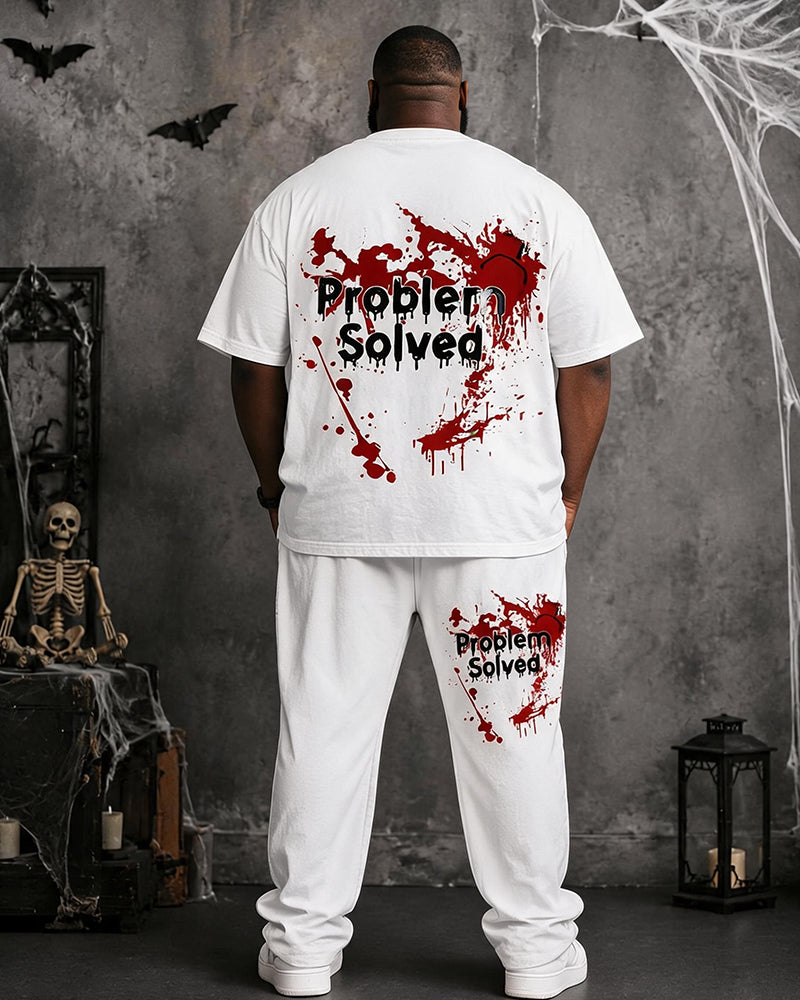 Big & Tall Men's Halloween Graffiti Problem Solved Printed T-Shirt And Pants Set
