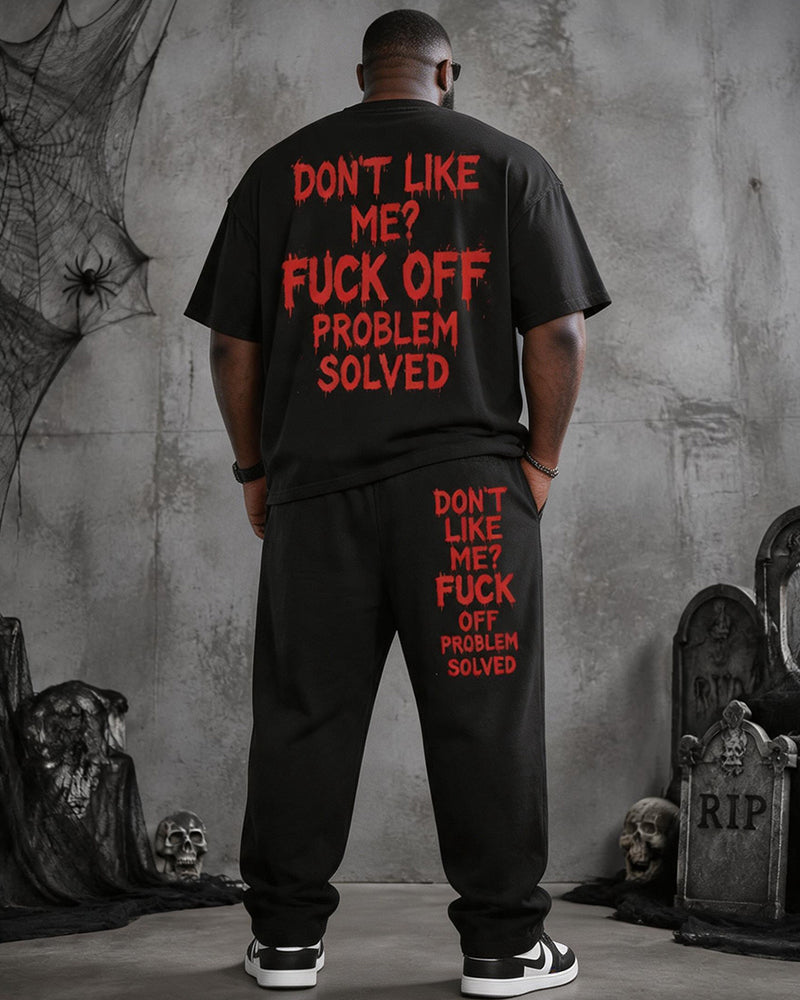 Big & Tall Men's Halloween Dark Letter Print T-Shirt Pants Set