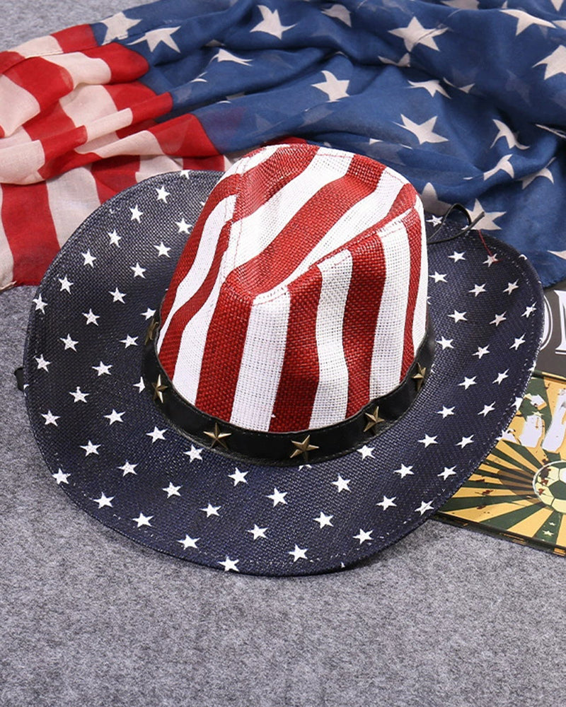 Western Cowboy American Retro Star Big Eave Beach Sunshade Outdoor Party Straw Hat