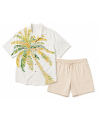 Big & Tall Men's Watercolor Palm Tree Print Short Sleeve Shirt Shorts Set