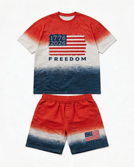 Big & Tall Men’s Gradient Flag 1776-2026 Printed Crew-Neck Short-Sleeve T-Shirt And Shorts Set