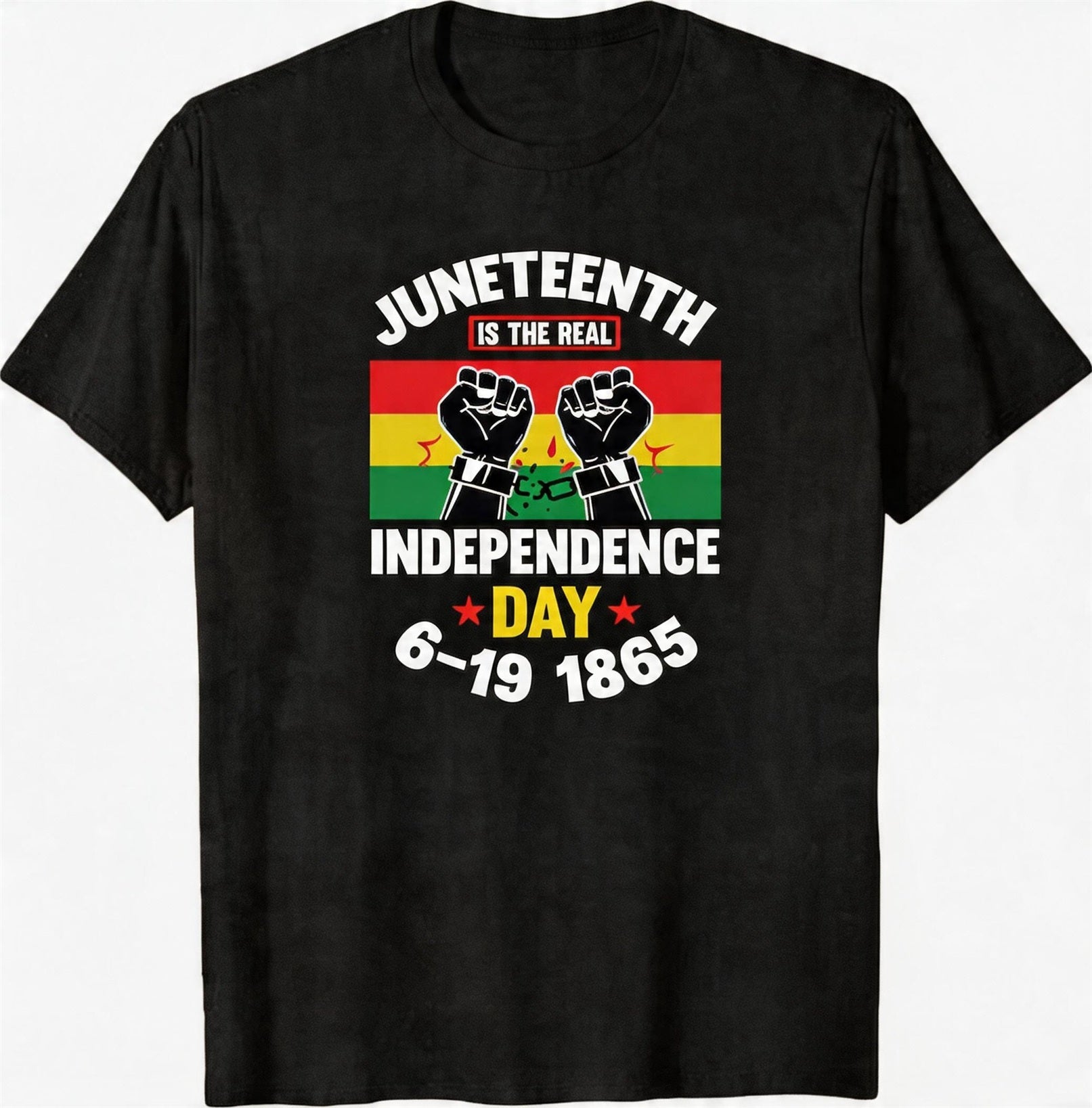 Big & Tall Men's Juneteenth 1865 Break Free Chain Fist Print Crewneck Short Sleeve T-Shirt