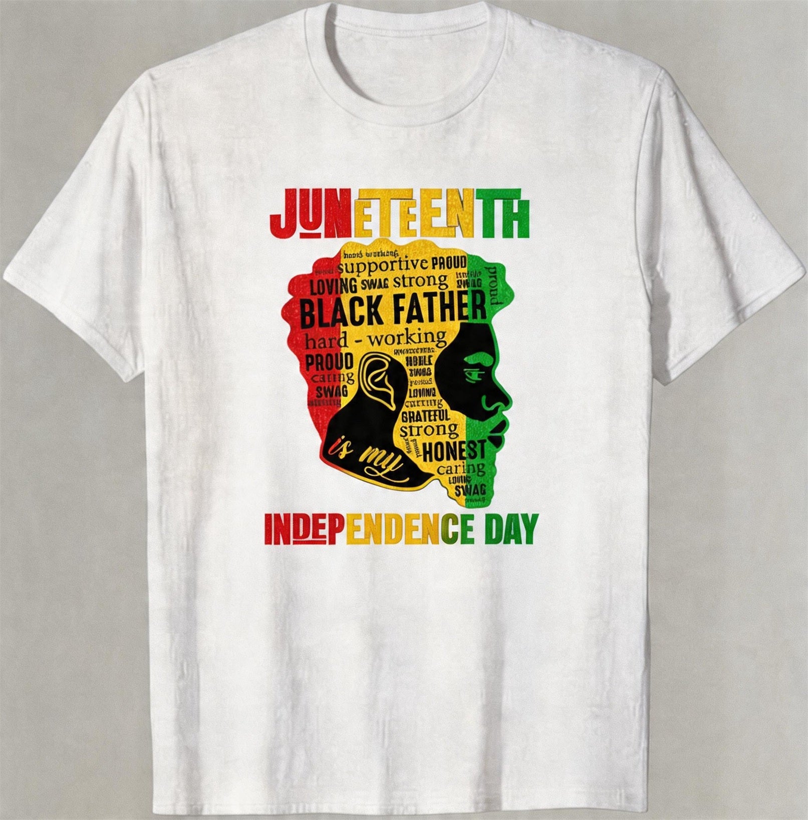 Big & Tall Men's Juneteenth Black Head Like Text Color Matching Printed Round Neck Short Sleeve T-shirt