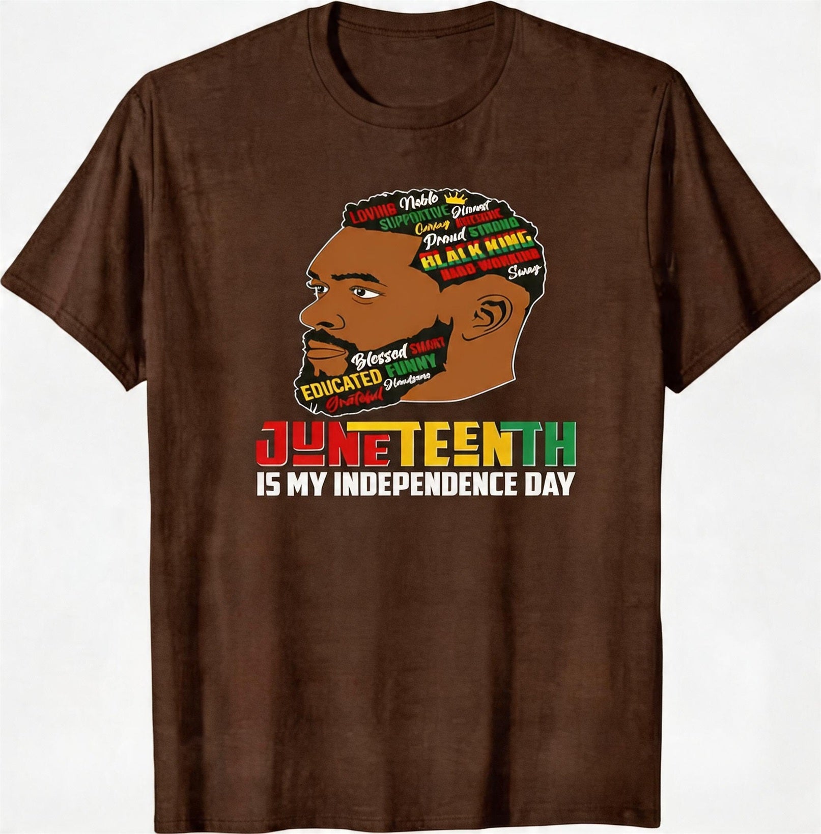 Big & Tall Men's Juneteenth Black Head Like Text Print Round Neck Short Sleeve T-shirt