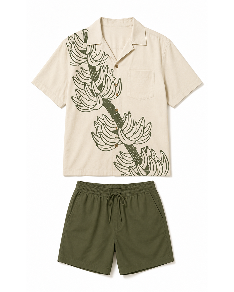 Big & Tall Men's Banana Leaf Print Short Sleeve Shirt Shorts Set