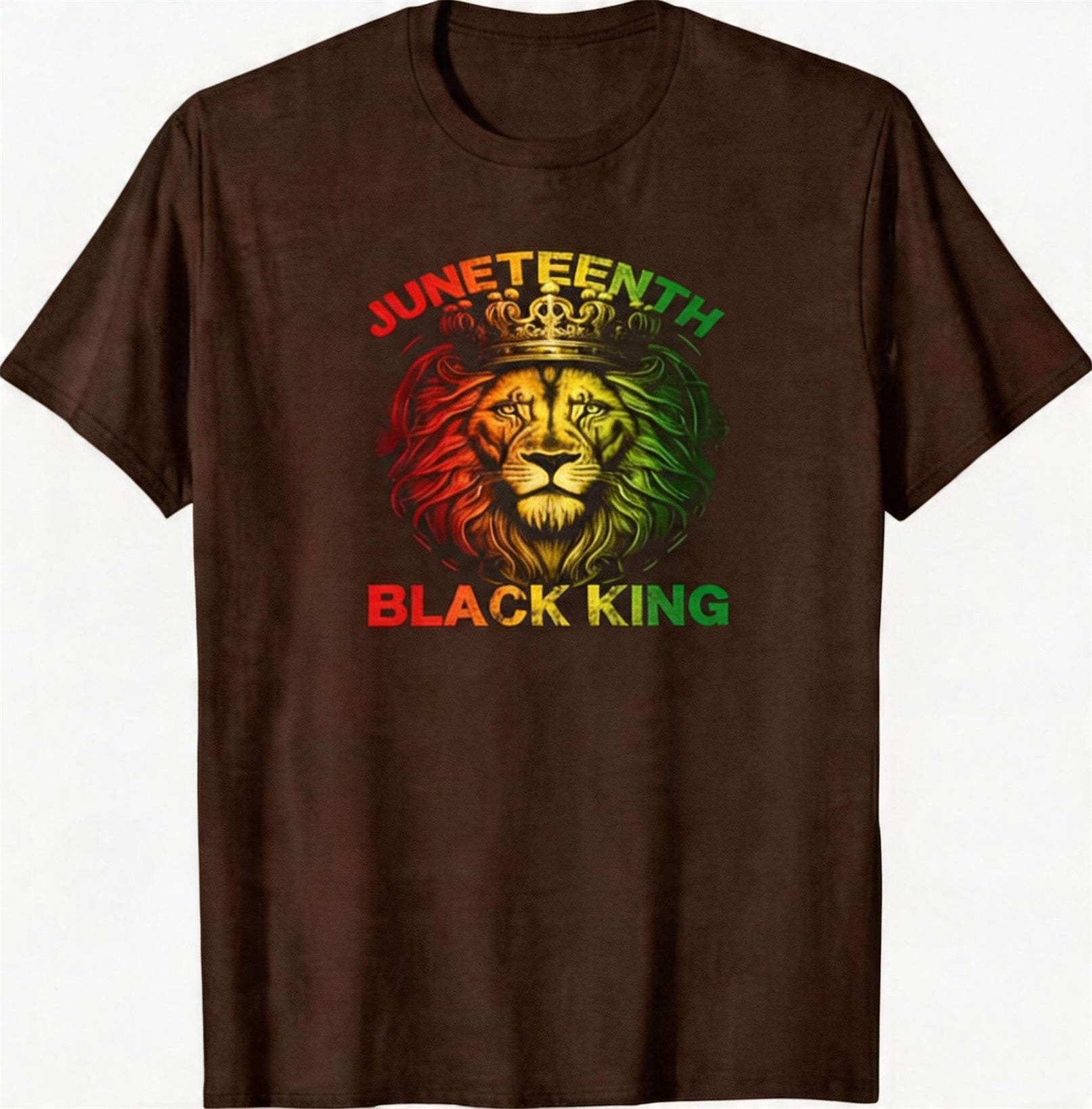 Big & Tall Men's Juneteenth Black King Red Yellow Green Lion Crown Print Round Neck Short Sleeve T-Shirt