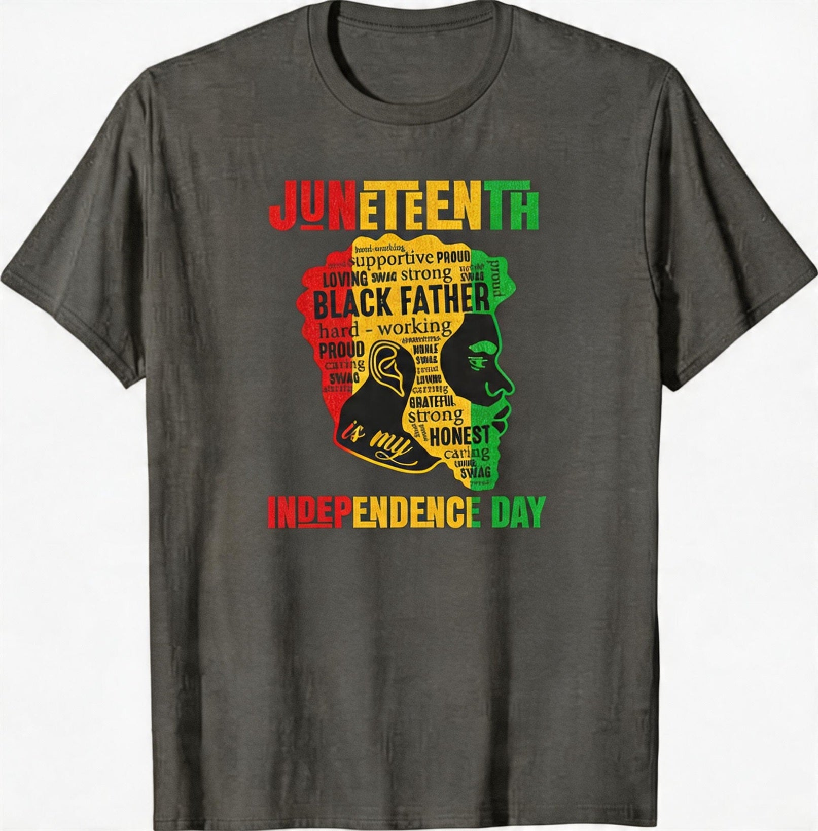 Big & Tall Men's Juneteenth Black Head Like Text Color Matching Printed Round Neck Short Sleeve T-shirt