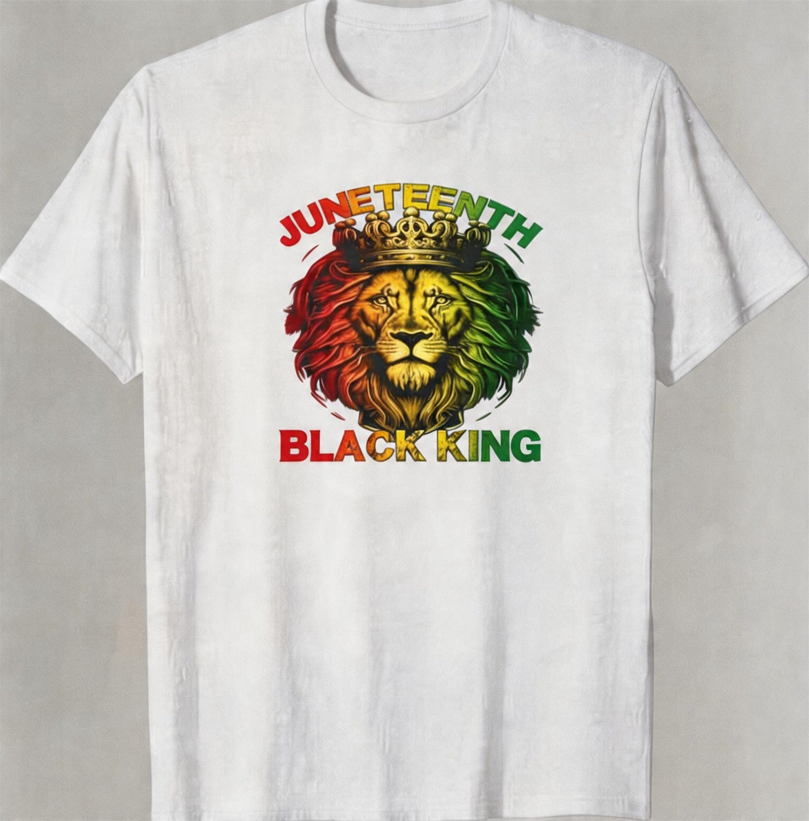 Big & Tall Men's Juneteenth Black King Red Yellow Green Lion Crown Print Round Neck Short Sleeve T-Shirt