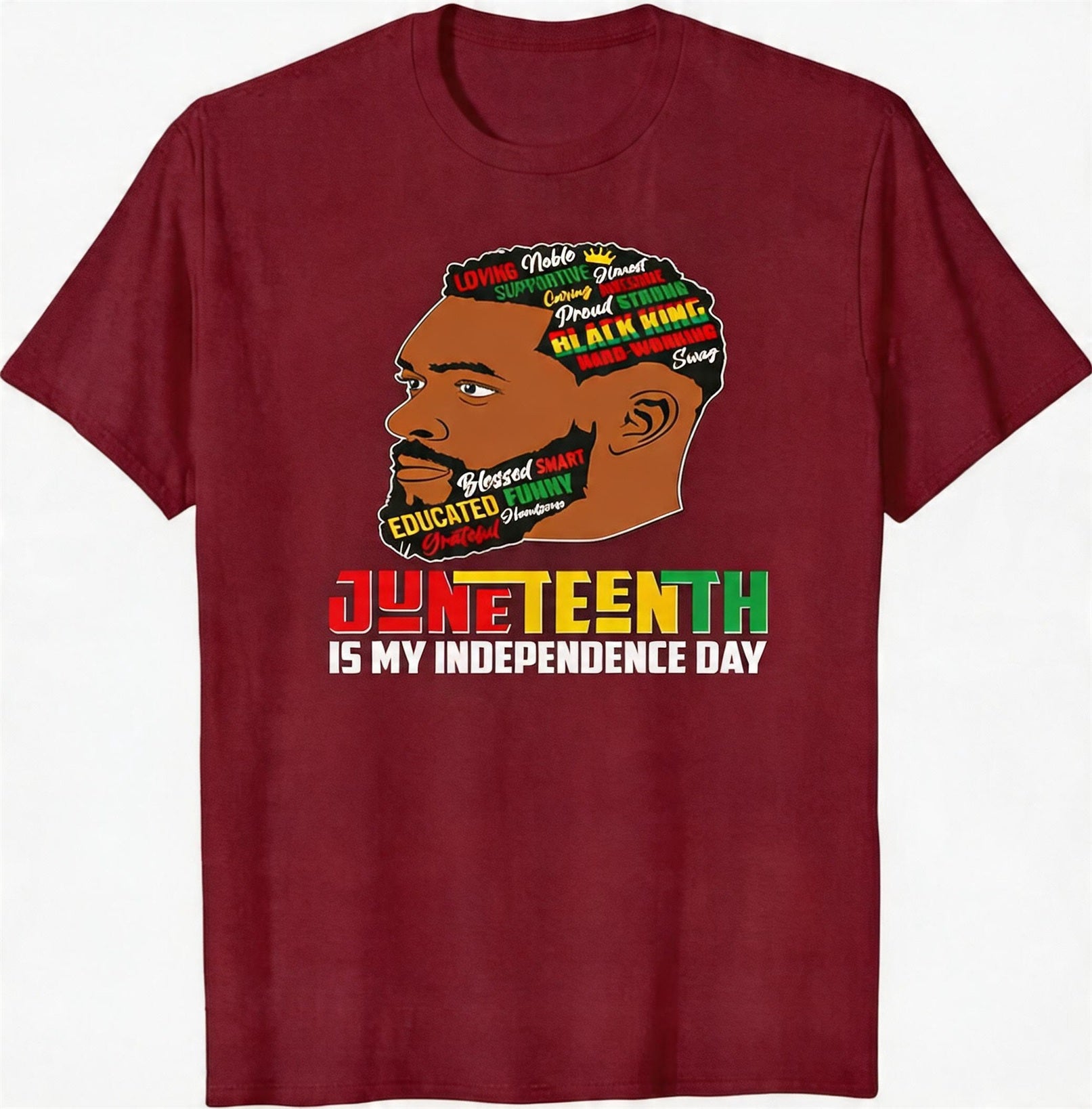 Big & Tall Men's Juneteenth Black Head Like Text Print Round Neck Short Sleeve T-shirt