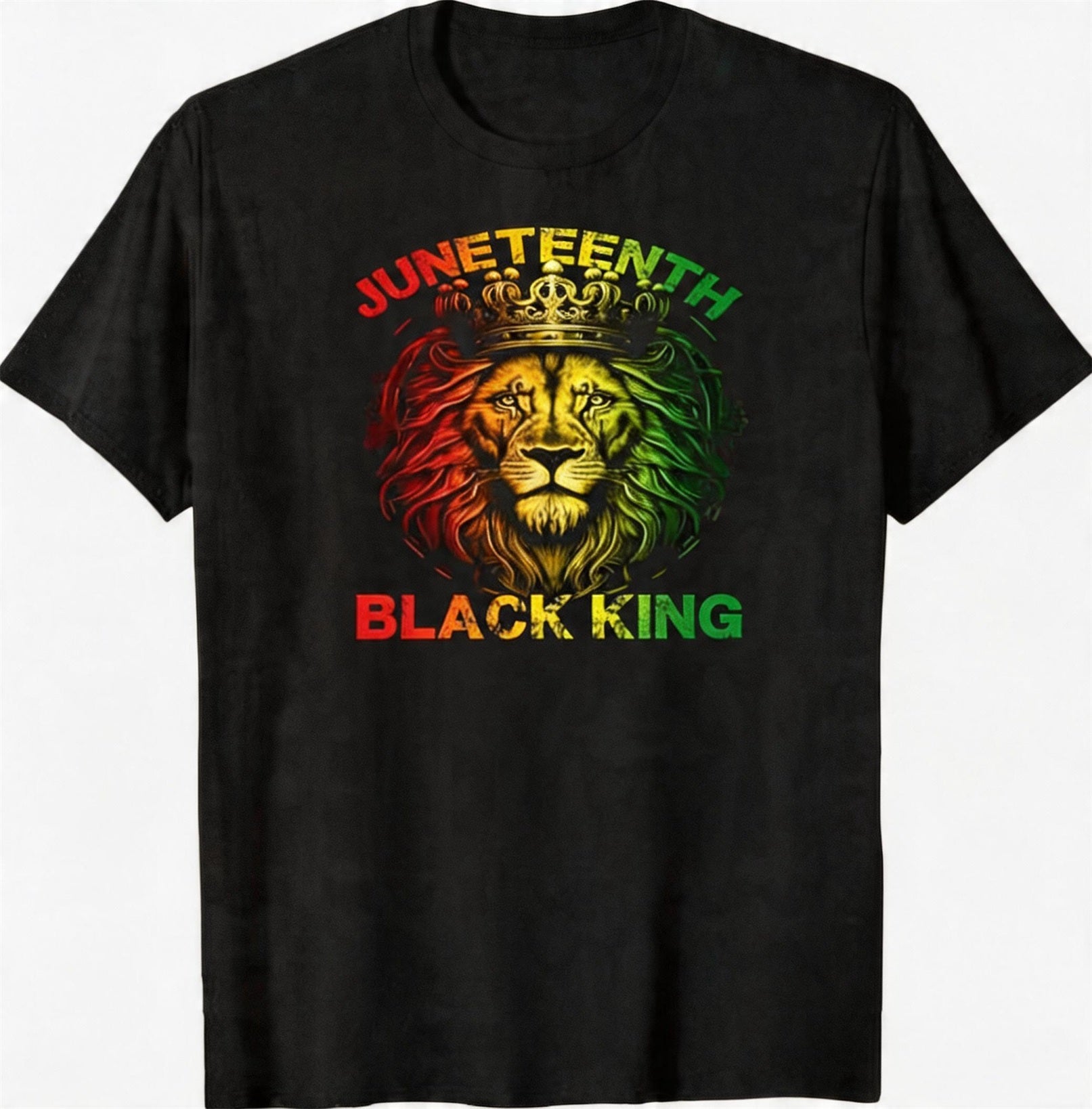 Big & Tall Men's Juneteenth Black King Red Yellow Green Lion Crown Print Round Neck Short Sleeve T-Shirt