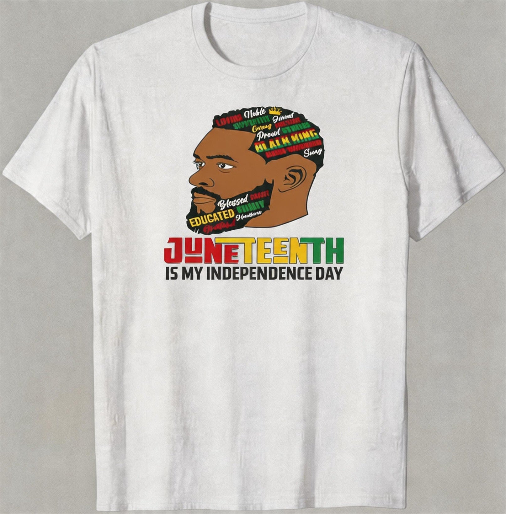 Big & Tall Men's Juneteenth Black Head Like Text Print Round Neck Short Sleeve T-shirt