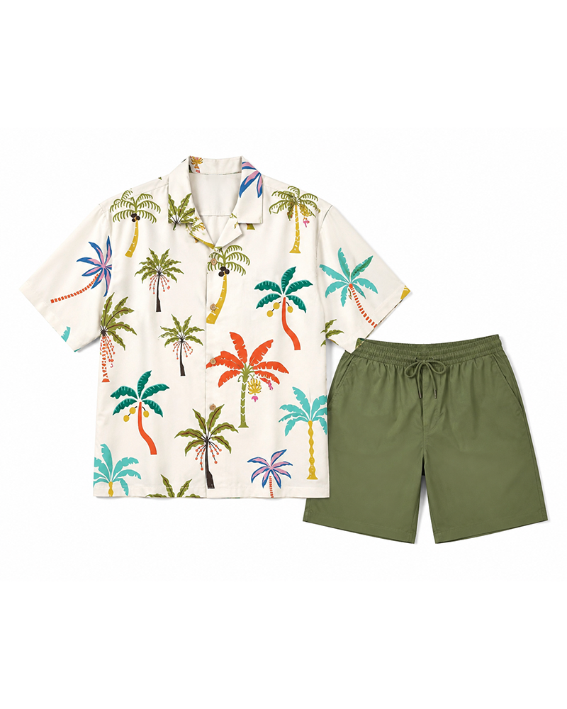 Big & Tall Men's Colorful Coconut Print Short Sleeve Shirt Shorts Set