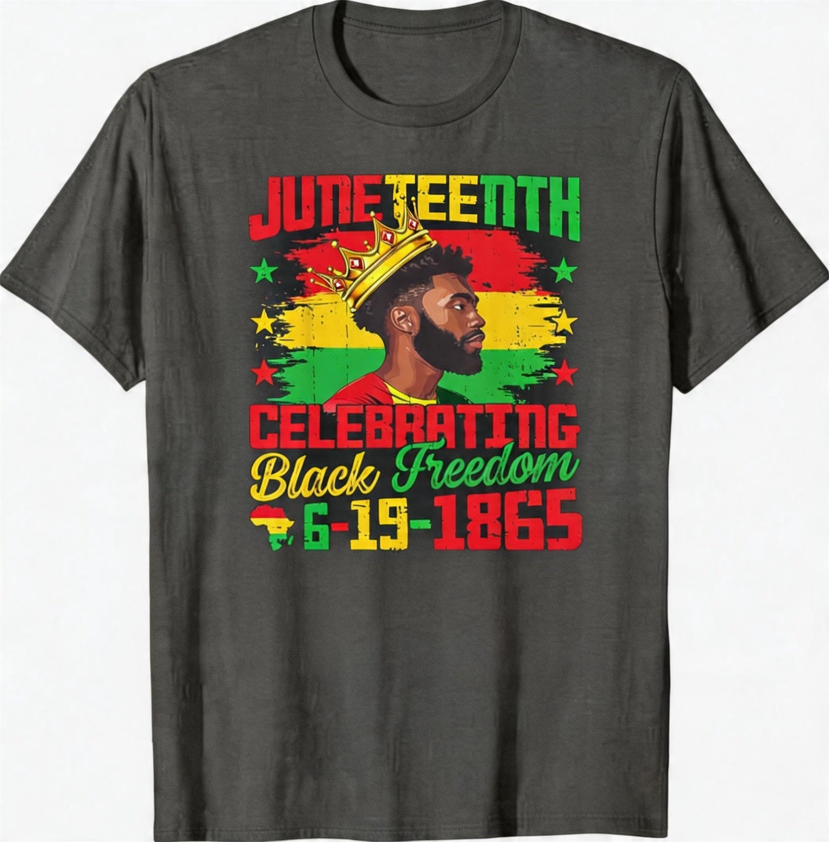 Big & Tall Men's Juneteenth 1865 Black Crown Head Printed Crewneck Short Sleeve T-Shirt