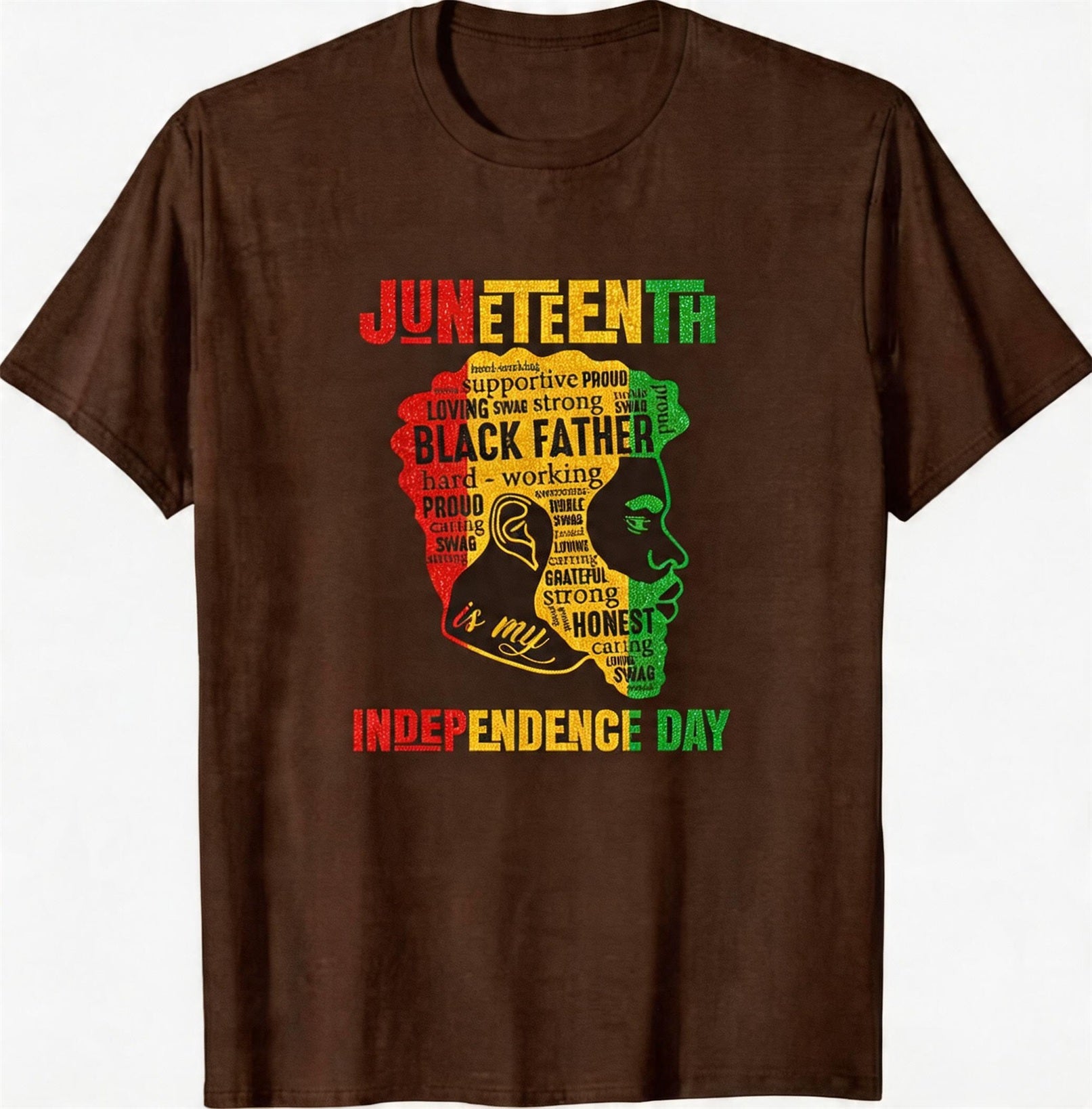 Big & Tall Men's Juneteenth Black Head Like Text Color Matching Printed Round Neck Short Sleeve T-shirt