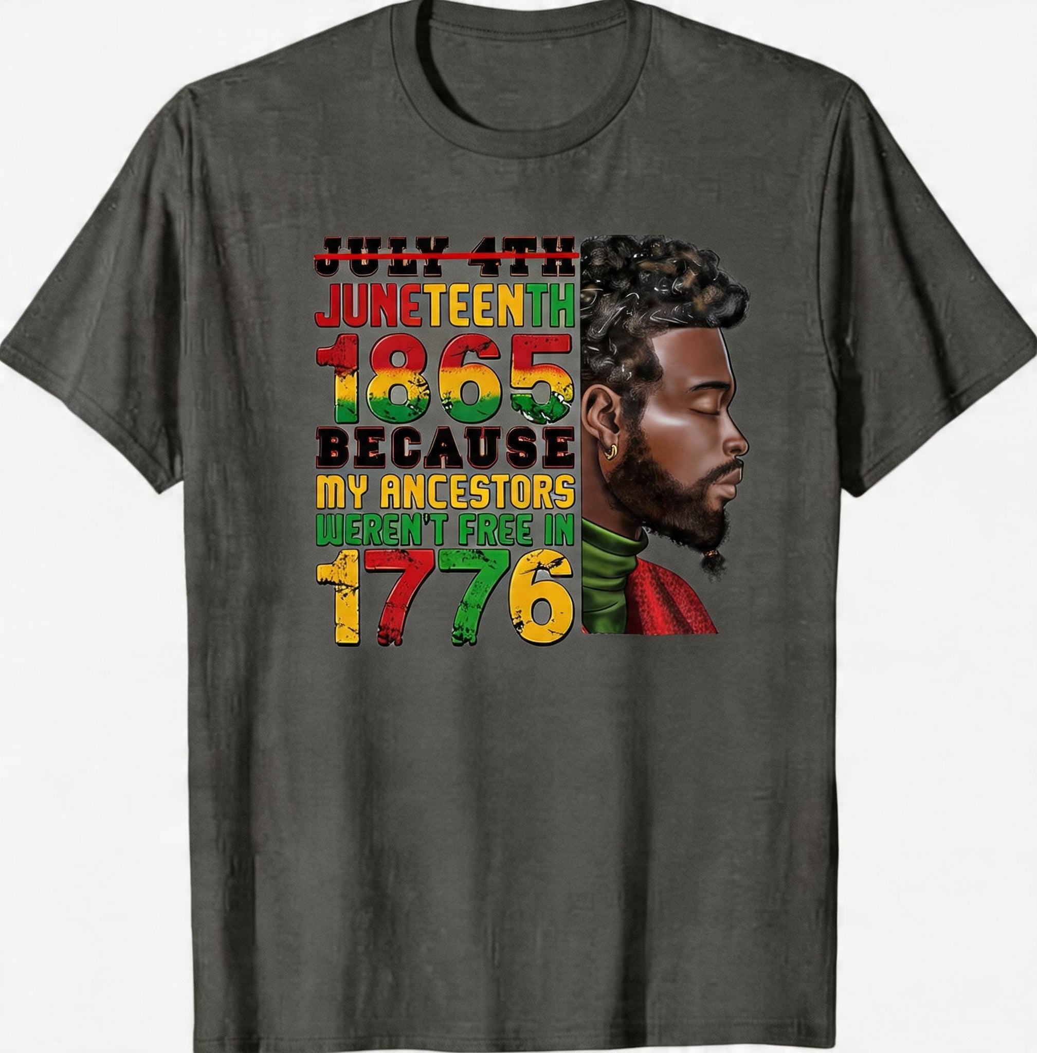 Big & Tall Men's Juneteenth Black Portrait Logo Print Crewneck Short-Sleeve T-Shirt