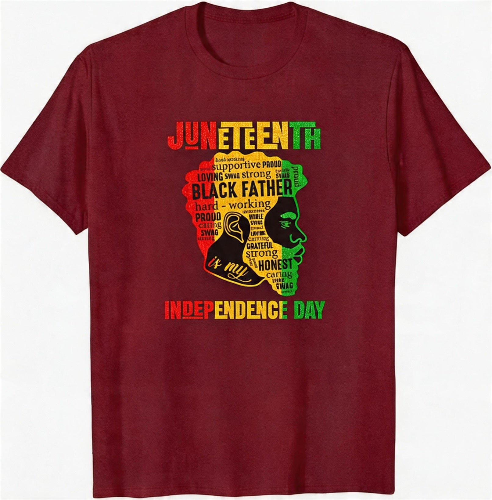 Big & Tall Men's Juneteenth Black Head Like Text Color Matching Printed Round Neck Short Sleeve T-shirt
