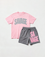 Big & Tall Men's SAVAGE Alphabet Print Round Neck Short Sleeve T-Shirt Shorts Set