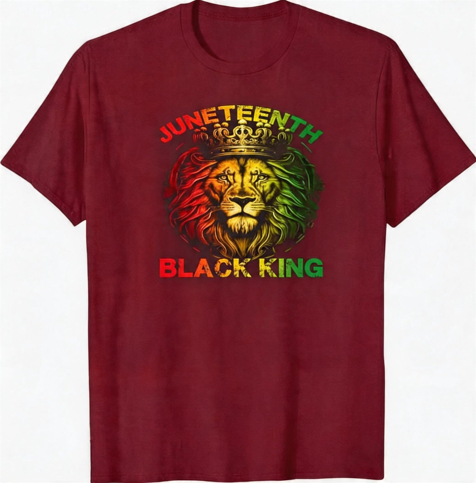 Big & Tall Men's Juneteenth Black King Red Yellow Green Lion Crown Print Round Neck Short Sleeve T-Shirt