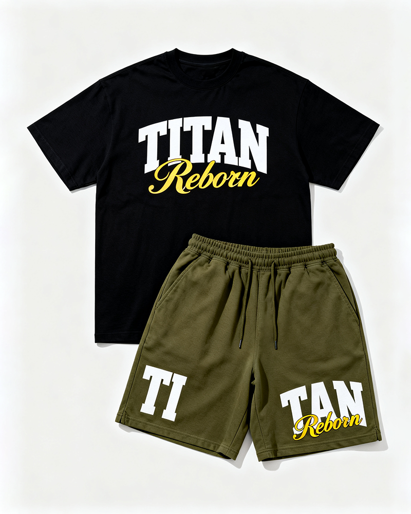 Big & Tall Men's TITAN Reborn Alphabet Print Round Neck Short Sleeve T-Shirt Shorts Set