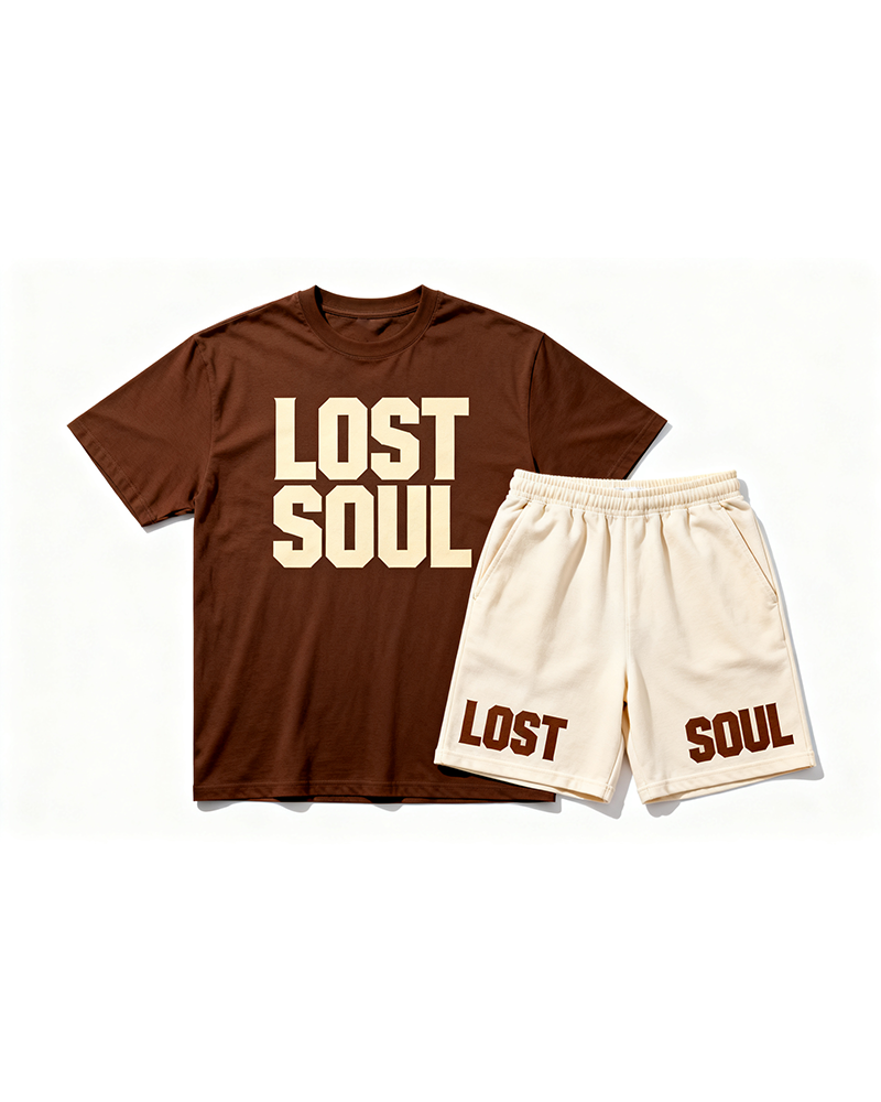Big & Tall Men's LOST SOUL Alphabet Print Round Neck Short Sleeve T-Shirt Shorts Set