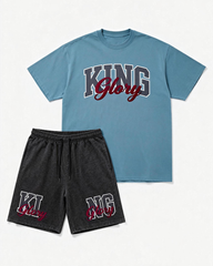 Big & Tall Men's KING Glory Alphabet Print Round Neck Short Sleeve T-Shirt Shorts Set