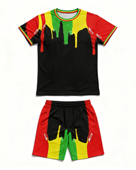 Big & Tall Men's Reggae Color Matching Drop Stitching Printed Crewneck Short Sleeve T-Shirt Shorts Set
