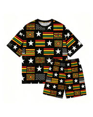Big & Tall Men's Reggae Color Star Geometric Print Round Neck Short Sleeve T-Shirt Shorts Set