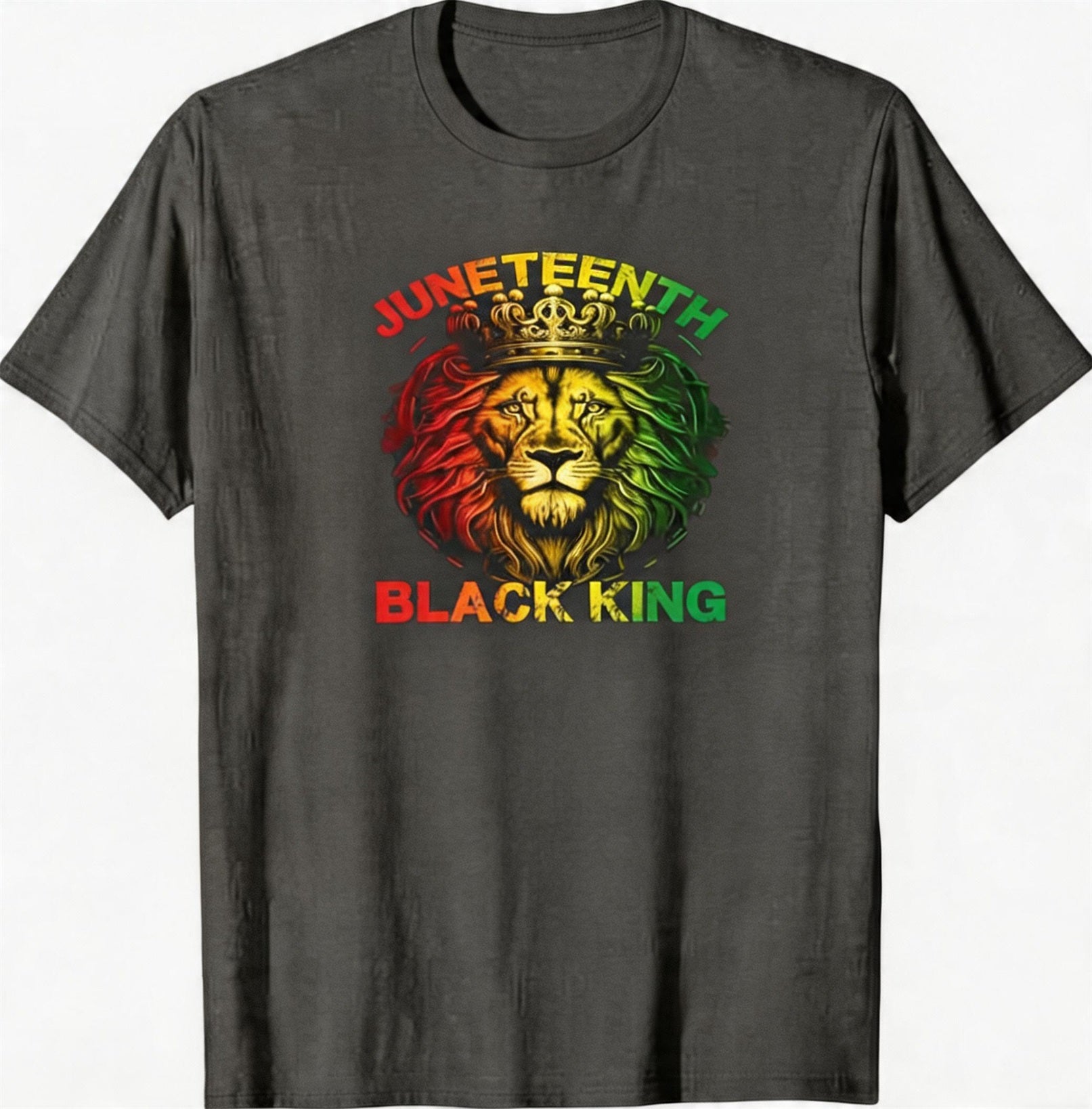 Big & Tall Men's Juneteenth Black King Red Yellow Green Lion Crown Print Round Neck Short Sleeve T-Shirt