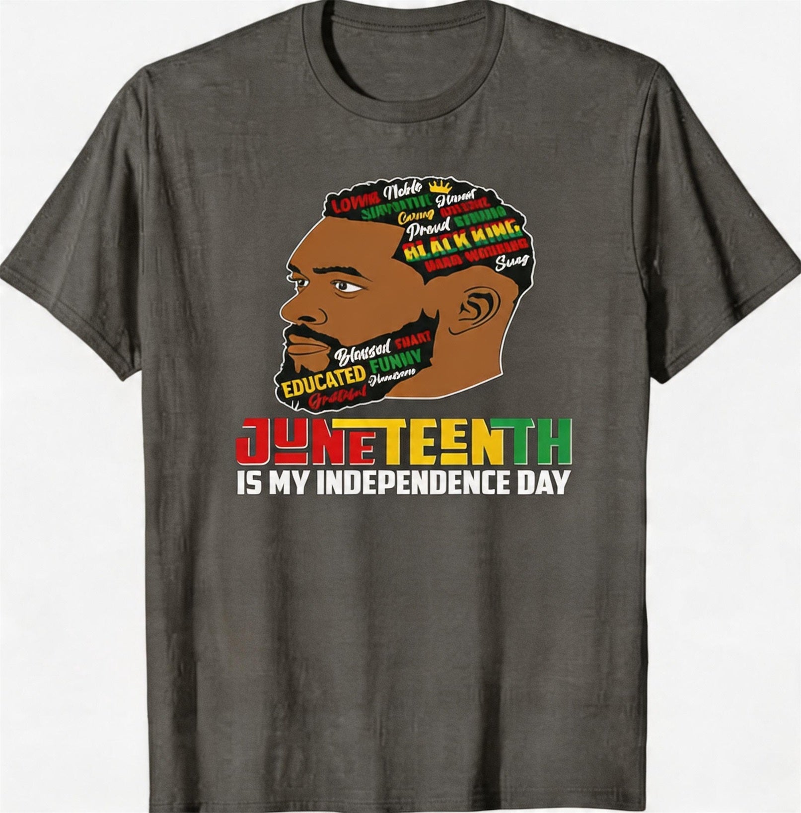 Big & Tall Men's Juneteenth Black Head Like Text Print Round Neck Short Sleeve T-shirt